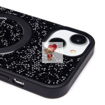 Чехол-накладка для Apple iPhone 15 россыпь кристаллов (титановый черный) - SM029 POSH SHINE SafeMag
