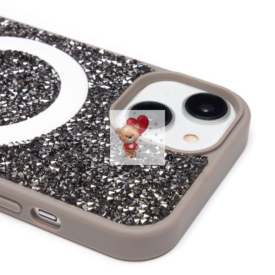 Чехол-накладка для Apple iPhone 15 россыпь кристаллов (титановый серый) - SM029 POSH SHINE SafeMag Чехол-накладка для Apple iPhone 15 россыпь кристаллов (титановый серый) - SM029 POSH SHINE SafeMag