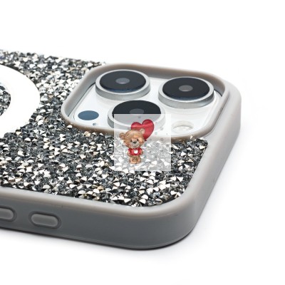 Чехол-накладка для Apple iPhone 16 Pro Max россыпь кристаллов (титановый белый) - SM029 POSH SHINE SafeMag