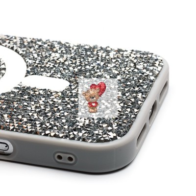 Чехол-накладка для Apple iPhone 16 Pro Max россыпь кристаллов (титановый белый) - SM029 POSH SHINE SafeMag