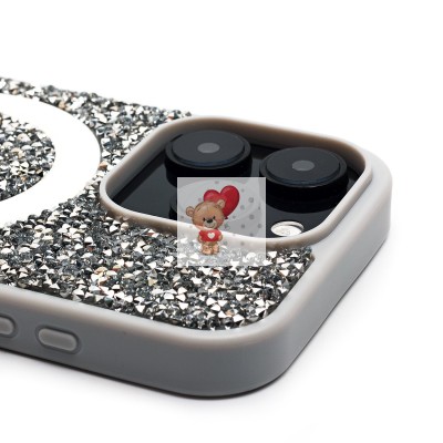 Чехол-накладка для Apple iPhone 16 Pro россыпь кристаллов (титановый белый) - SM029 POSH SHINE SafeMag