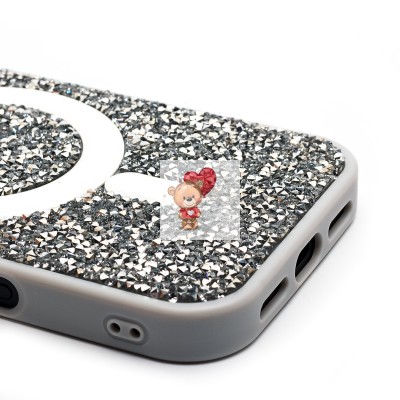 Чехол-накладка для Apple iPhone 16 Pro россыпь кристаллов (титановый белый) - SM029 POSH SHINE SafeMag