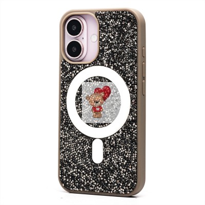 Чехол-накладка для Apple iPhone 16 россыпь кристаллов (титановый серый) - SM029 POSH SHINE SafeMag