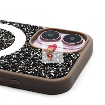 Чехол-накладка для Apple iPhone 16 россыпь кристаллов (титановый серый) - SM029 POSH SHINE SafeMag