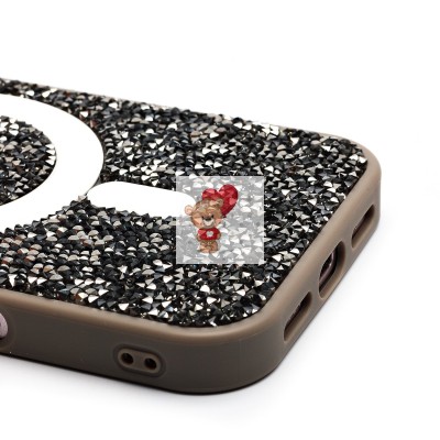 Чехол-накладка для Apple iPhone 16 россыпь кристаллов (титановый серый) - SM029 POSH SHINE SafeMag