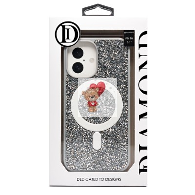Чехол-накладка для Apple iPhone 16 россыпь кристаллов (титановый белый) - SM029 POSH SHINE SafeMag