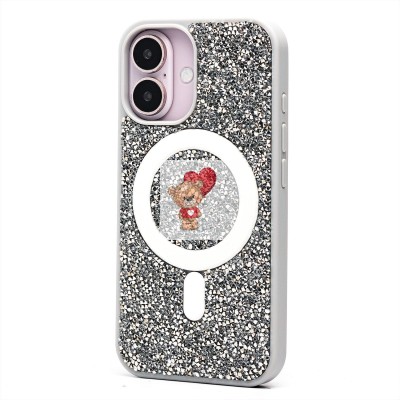 Чехол-накладка для Apple iPhone 16 россыпь кристаллов (титановый белый) - SM029 POSH SHINE SafeMag