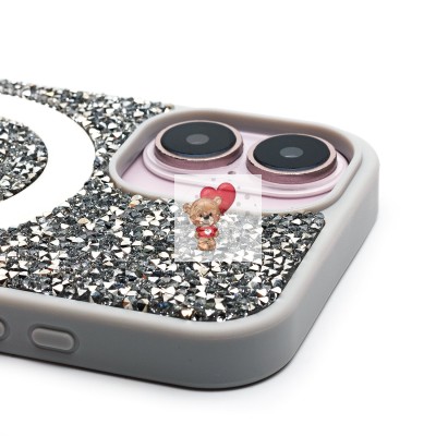 Чехол-накладка для Apple iPhone 16 россыпь кристаллов (титановый белый) - SM029 POSH SHINE SafeMag