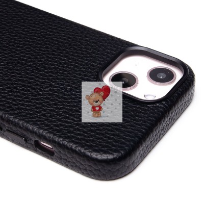 Чехол-накладка для Apple iPhone 14 Натуральная кожа зернистая (черный) Cellis SM030 SafeMag