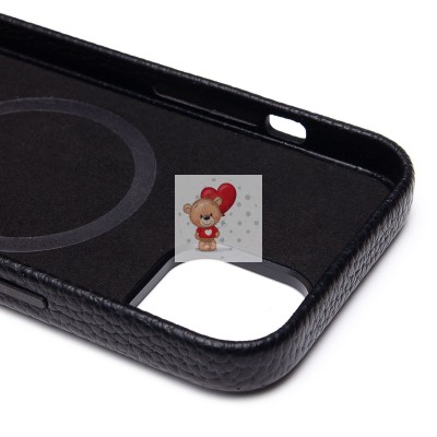 Чехол-накладка для Apple iPhone 14 Натуральная кожа зернистая (черный) Cellis SM030 SafeMag