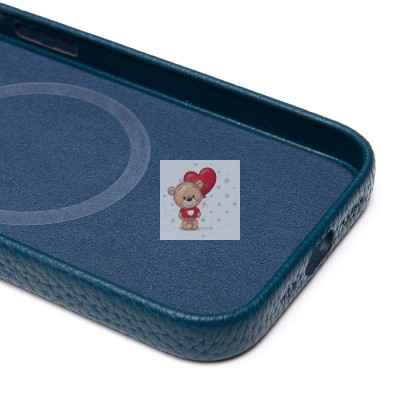 Чехол-накладка для Apple iPhone 13 Натуральная кожа зернистая (темно-синий) Cellis SM030 SafeMag