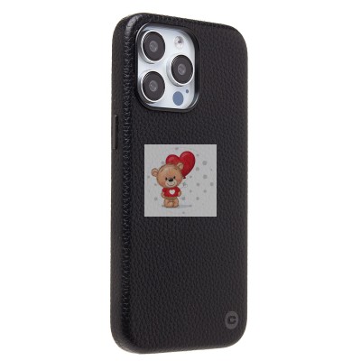 Чехол-накладка для Apple iPhone 15 Pro Max Натуральная кожа зернистая (черный) Cellis SM030 SafeMag