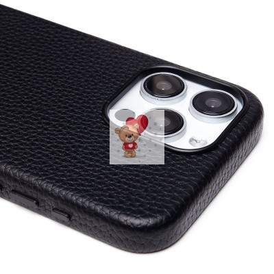 Чехол-накладка для Apple iPhone 15 Pro Max Натуральная кожа зернистая (черный) Cellis SM030 SafeMag