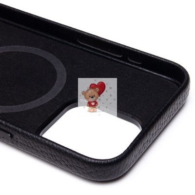 Чехол-накладка для Apple iPhone 15 Pro Max Натуральная кожа зернистая (черный) Cellis SM030 SafeMag