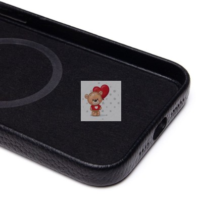 Чехол-накладка для Apple iPhone 15 Pro Max Натуральная кожа зернистая (черный) Cellis SM030 SafeMag