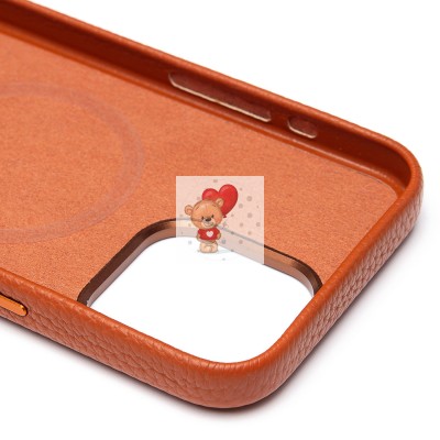 Чехол-накладка для Apple iPhone 15 Pro Max Натуральная кожа зернистая (коричневый) Cellis SM030 SafeMag