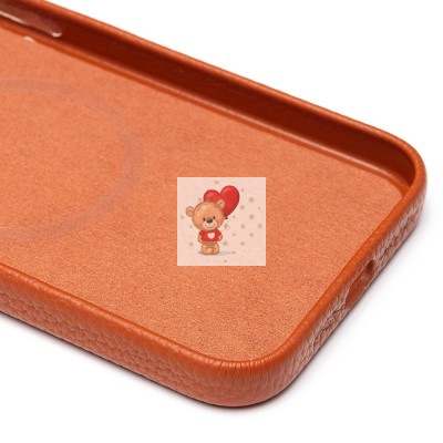 Чехол-накладка для Apple iPhone 15 Pro Max Натуральная кожа зернистая (коричневый) Cellis SM030 SafeMag