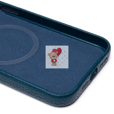 Чехол-накладка для Apple iPhone 15 Pro MaxНатуральная кожа зернистая (темно-синий) Cellis SM030 SafeMag