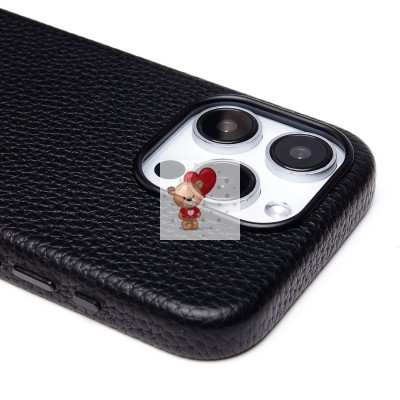 Чехол-накладка для Apple iPhone 15 Pro Натуральная кожа зернистая (черный) Cellis SM030 SafeMag