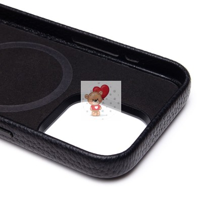 Чехол-накладка для Apple iPhone 15 Pro Натуральная кожа зернистая (черный) Cellis SM030 SafeMag