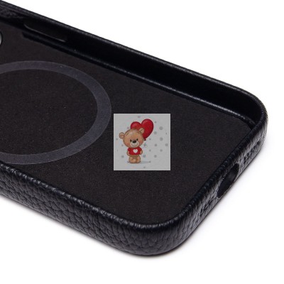 Чехол-накладка для Apple iPhone 15 Pro Натуральная кожа зернистая (черный) Cellis SM030 SafeMag