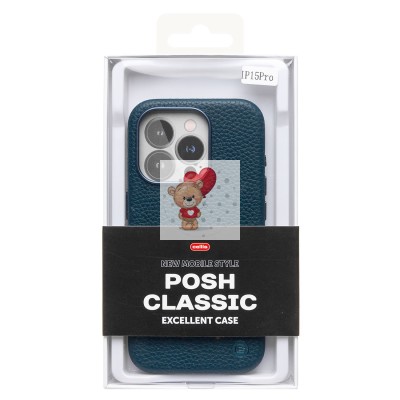 Чехол-накладка для Apple iPhone 15 Pro Натуральная кожа зернистая (темно-синий) Cellis SM030 SafeMag