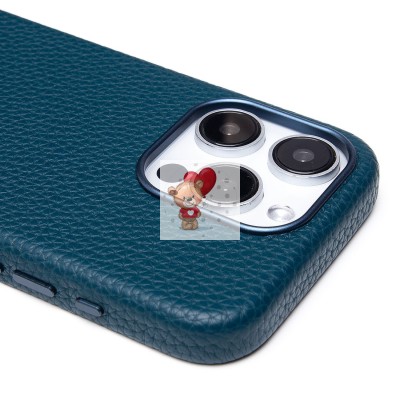 Чехол-накладка для Apple iPhone 15 Pro Натуральная кожа зернистая (темно-синий) Cellis SM030 SafeMag