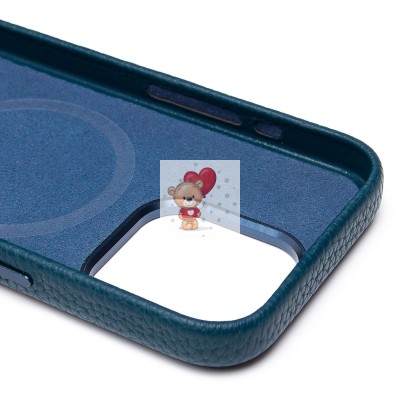 Чехол-накладка для Apple iPhone 15 Pro Натуральная кожа зернистая (темно-синий) Cellis SM030 SafeMag