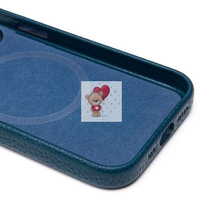 Чехол-накладка для Apple iPhone 15 Pro Натуральная кожа зернистая (темно-синий) Cellis SM030 SafeMag