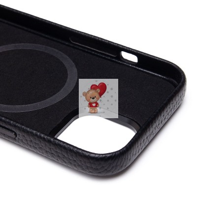 Чехол-накладка для Apple iPhone 15 Натуральная кожа зернистая (черный) Cellis SM030 SafeMag