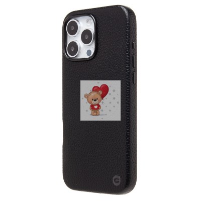 Чехол-накладка для Apple iPhone 16 Pro Max Натуральная кожа зернистая (черный) Cellis SM030 SafeMag