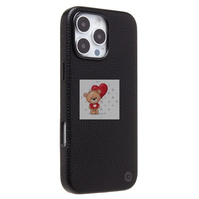 Чехол-накладка для Apple iPhone 16 Pro Max Натуральная кожа зернистая (черный) Cellis SM030 SafeMag