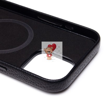 Чехол-накладка для Apple iPhone 16 Pro Max Натуральная кожа зернистая (черный) Cellis SM030 SafeMag