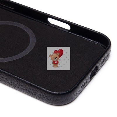 Чехол-накладка для Apple iPhone 16 Pro Max Натуральная кожа зернистая (черный) Cellis SM030 SafeMag