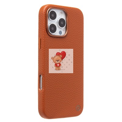 Чехол-накладка для Apple iPhone 16 Pro Max Натуральная кожа зернистая (коричневый) Cellis SM030 SafeMag