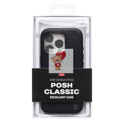 Чехол-накладка для Apple iPhone 16 Pro Натуральная кожа зернистая (черный) Cellis SM030 SafeMag