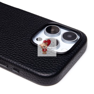 Чехол-накладка для Apple iPhone 16 Pro Натуральная кожа зернистая (черный) Cellis SM030 SafeMag
