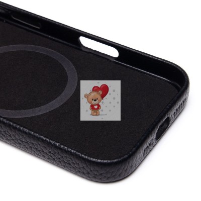 Чехол-накладка для Apple iPhone 16 Pro Натуральная кожа зернистая (черный) Cellis SM030 SafeMag