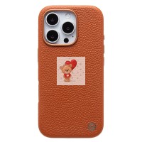 Чехол-накладка для Apple iPhone 16 Pro Натуральная кожа зернистая (коричневый) Cellis SM030 SafeMag