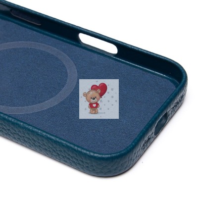 Чехол-накладка для Apple iPhone 16 Pro Натуральная кожа зернистая (темно-синий) Cellis SM030 SafeMag