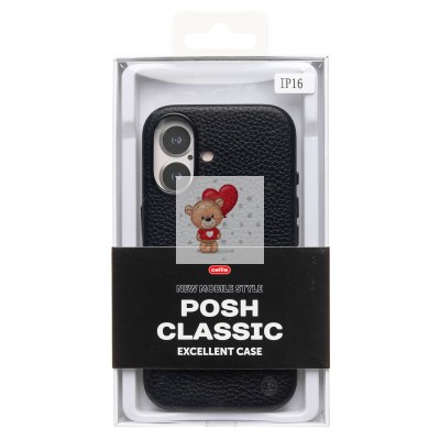 Чехол-накладка для Apple iPhone 16 Натуральная кожа зернистая (черный) Cellis SM030 SafeMag