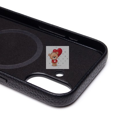 Чехол-накладка для Apple iPhone 16 Натуральная кожа зернистая (черный) Cellis SM030 SafeMag