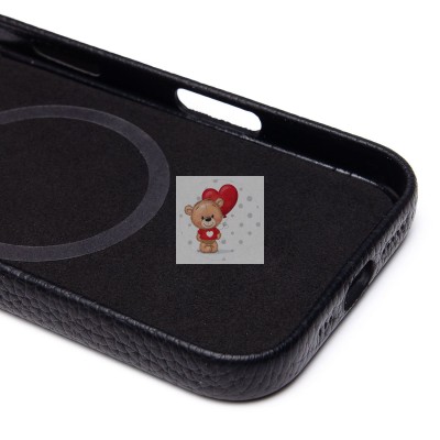 Чехол-накладка для Apple iPhone 16 Натуральная кожа зернистая (черный) Cellis SM030 SafeMag