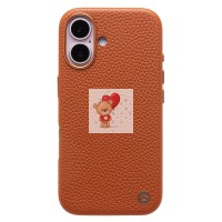 Чехол-накладка для Apple iPhone 16 Натуральная кожа зернистая (коричневый) Cellis SM030 SafeMag