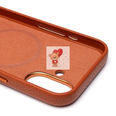 Чехол-накладка для Apple iPhone 16 Натуральная кожа зернистая (коричневый) Cellis SM030 SafeMag