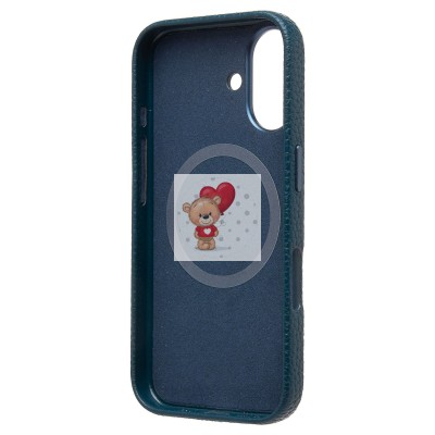 Чехол-накладка для Apple iPhone 16 Натуральная кожа зернистая (темно-синий) Cellis SM030 SafeMag
