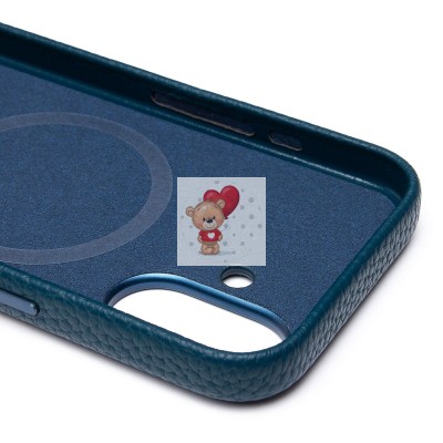 Чехол-накладка для Apple iPhone 16 Натуральная кожа зернистая (темно-синий) Cellis SM030 SafeMag