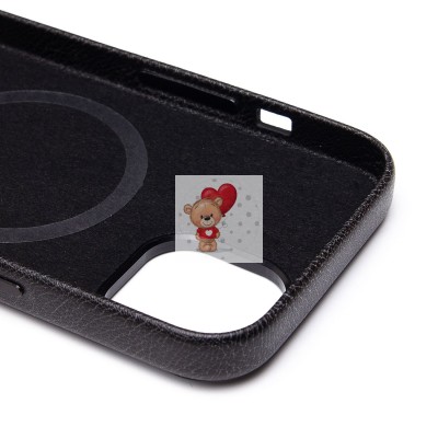 Чехол-накладка для Apple iPhone 14 Натуральная кожа (черный) Cellis SM031 SafeMag