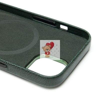 Чехол-накладка для Apple iPhone 13 Натуральная кожа (темно-зеленый) Cellis SM031 SafeMag