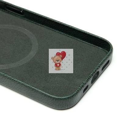 Чехол-накладка для Apple iPhone 13 Натуральная кожа (темно-зеленый) Cellis SM031 SafeMag